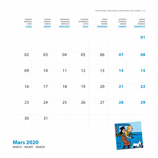 Calendrier Tintin 2020 - secondaire-2